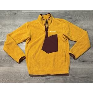Adidas Terrex XPloric High Pile Fleece Spap Pullover Mens Size S Yellow Maroon